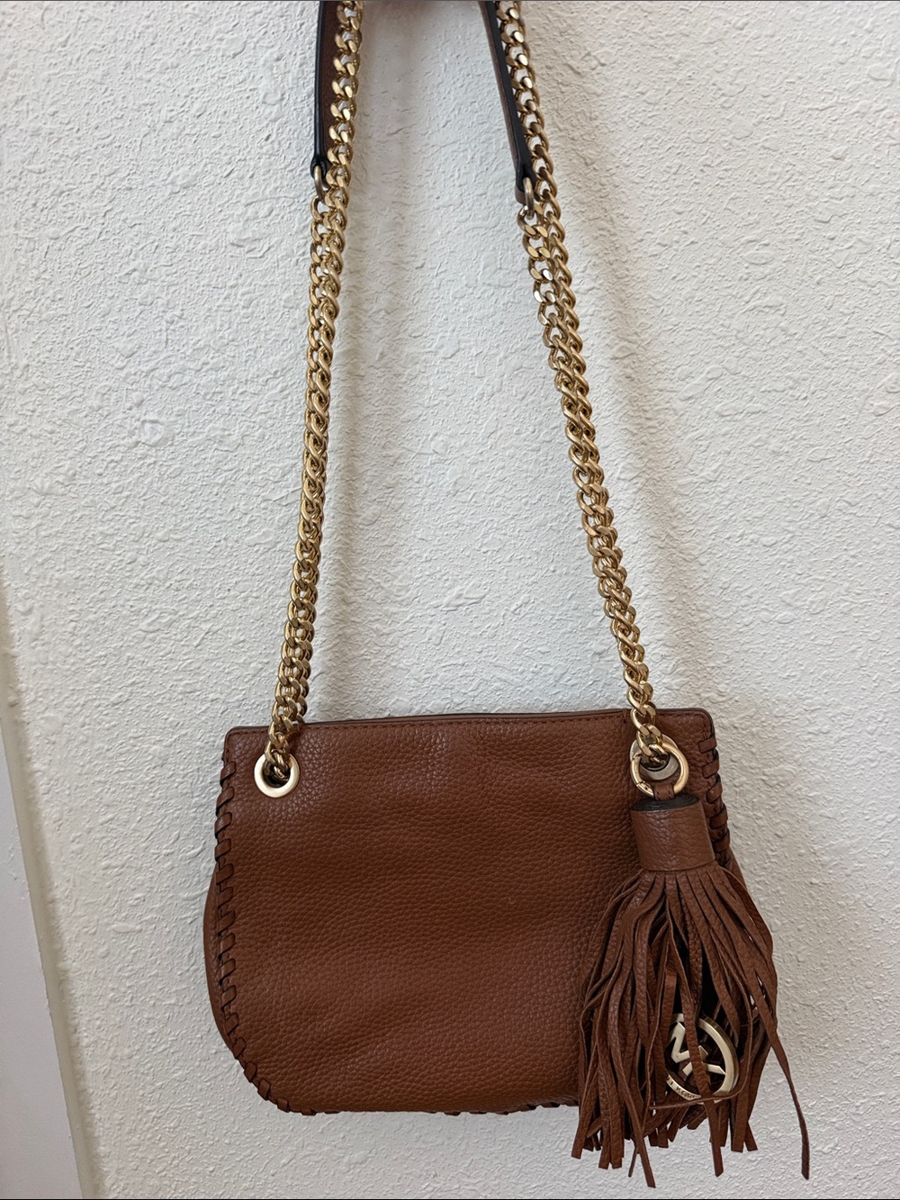 Michael Kors Brown Leather Shoulder Bag with Gold Chain Strap